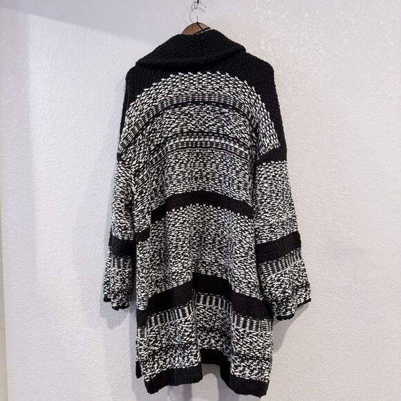 Lucky Brand Fair Isle Sweater Coat Shawl Collar Open Front Black Plus Size XXL - Picture 3 of 10